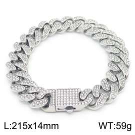 Hip hop style full diamond 14mm Cuban chain titanium steel men's bracelet