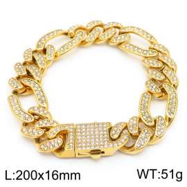 Hip Hop Style 16mm Full Diamond Gold NK Chain Titanium Steel Men's Bracelet