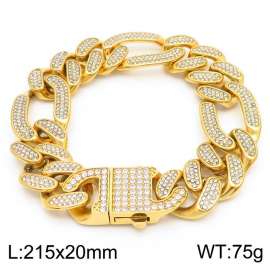 Hip Hop Style 20mm Vacuum Electroplated Gold Full Diamond 3:1 Mother Chain Titanium Steel Men's Bracelet