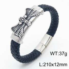 21cm Cross Personalized Wings Vintage Genuine Leather Bracelet