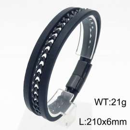 21cm stainless steel chain leather rope woven leather bracelet