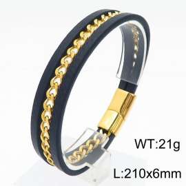 21cm stainless steel chain leather rope woven leather bracelet