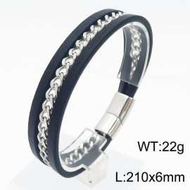 21cm stainless steel chain leather rope woven leather bracelet