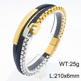21cm stainless steel chain splicing gold silver personalized leather bracelet