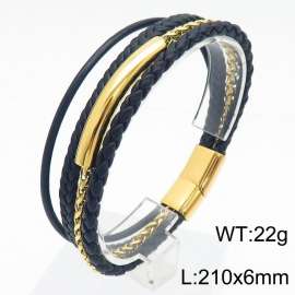 21cm gold stainless steel chain splicing personalized multi-layer leather bracelet