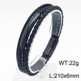 21cm black stainless steel chain splicing personalized multi-layer leather bracelet