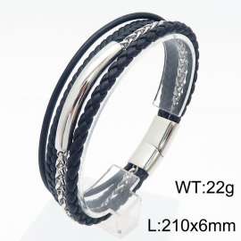 21cm stainless steel elbow splicing personalized multi-layer leather bracelet