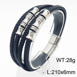 21cm leather rope woven multi-layer stainless steel leather bracelet