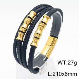 21cm leather rope woven multi-layer stainless steel leather bracelet