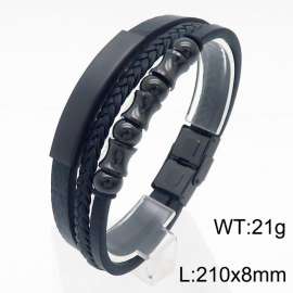 21cm stainless steel plated black accessory woven multi-layer stainless steel leather bracelet