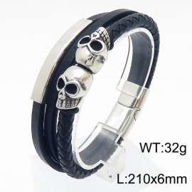 21cm stainless steel skeleton woven multi-layer stainless steel leather bracelet