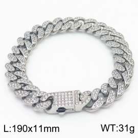 European and American fashion stainless steel 180 × 5mm diamond studded Cuban chain with special buckle charm silver bracelet