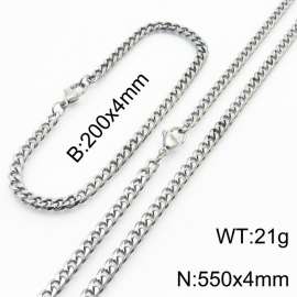 Wholesale Simple Jewelry Set 4mm Wide Cuban Chain Stainless Steel Bracelet Necklaces