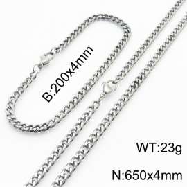 Wholesale Simple Jewelry Set 4mm Wide Cuban Chain Stainless Steel Bracelet Necklaces