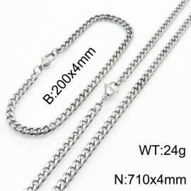 Wholesale Simple Jewelry Set 4mm Wide Cuban Chain Stainless Steel Bracelet Necklaces