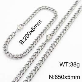 Wholesale Simple Jewelry Set 5mm Wide Cuban Chain Stainless Steel Bracelet Necklaces