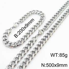 Stainless Steel Cuban Necklace Bracelet Set for Men and Women