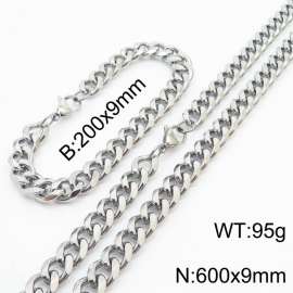 Stainless Steel Cuban Necklace Bracelet Set for Men and Women