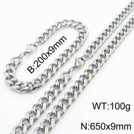 Stainless Steel Cuban Necklace Bracelet Set for Men and Women