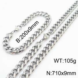 Stainless Steel Cuban Necklace Bracelet Set for Men and Women