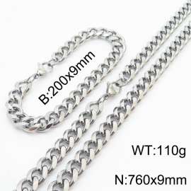 Stainless Steel Cuban Necklace Bracelet Set for Men and Women