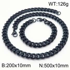 10mm Stainless Steel Cuban Bracelet Necklace Set Men's and Women's Jewelry