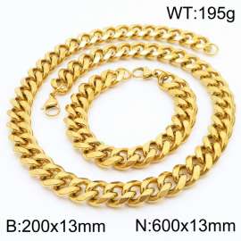 13mm Cuban Chain Stainless Steel Men's Bracelet Necklace Set Party Jewelry