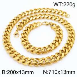 13mm Cuban Chain Stainless Steel Men's Bracelet Necklace Set Party Jewelry