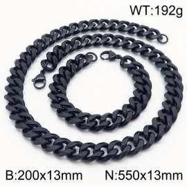 13mm Cuban Chain Stainless Steel Men's Bracelet Necklace Set Party Jewelry