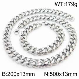 13mm Cuban Chain Stainless Steel Men's Bracelet Necklace Set Party Jewelry