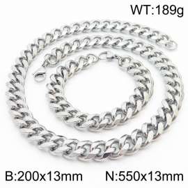 13mm Cuban Chain Stainless Steel Men's Bracelet Necklace Set Party Jewelry