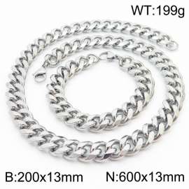 13mm Cuban Chain Stainless Steel Men's Bracelet Necklace Set Party Jewelry