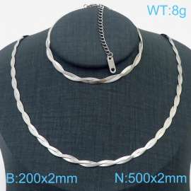 Stainless Steel Braided Herringbone Necklace Set for Women Silver