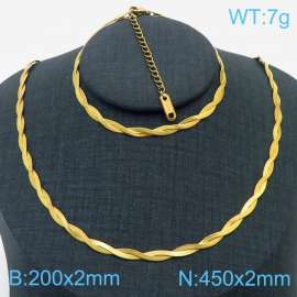 Stainless Steel Braided Herringbone Necklace Set for Women Gold