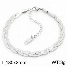 180x2mm Stainless Steel Braided Herringbone Necklace for Women Silver