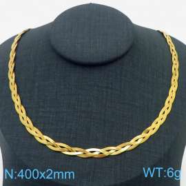 400x2mm Stainless Steel Braided Herringbone Necklace for Women Gold