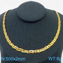 500x2mm Stainless Steel Braided Herringbone Necklace for Women Gold