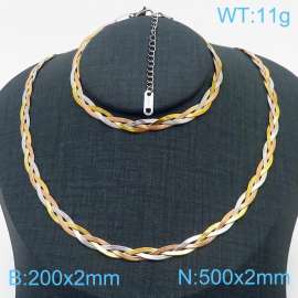 Stainless Steel Braided Herringbone Necklace Set for Women