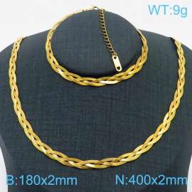 Stainless Steel Braided Herringbone Necklace Set for Women Gold