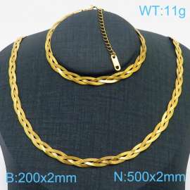 Stainless Steel Braided Herringbone Necklace Set for Women Gold