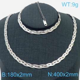 Stainless Steel Braided Herringbone Necklace Set for Women Silver