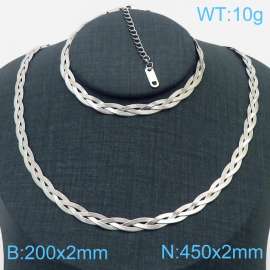 Stainless Steel Braided Herringbone Necklace Set for Women Silver