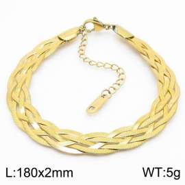 180x2mm Stainless Steel Braided Herringbone Necklace for Women Gold