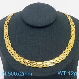 500x2mm Stainless Steel Braided Herringbone Necklace for Women Gold