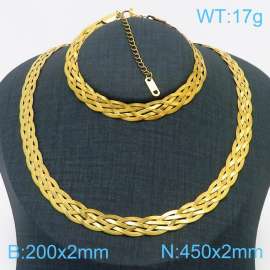 Stainless Steel Braided Herringbone Necklace Set for Women Gold