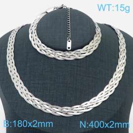 Stainless Steel Braided Herringbone Necklace Set for Women Silver