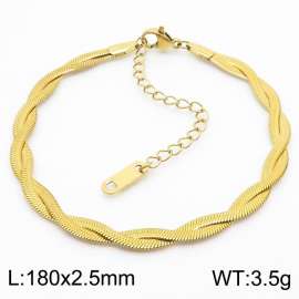 180x2.5mm Stainless Steel Braided Herringbone Necklace for Women Gold