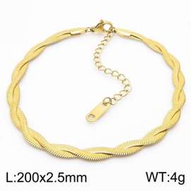 200x2.5mm Stainless Steel Braided Herringbone Necklace for Women Gold