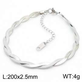 200x2.5mm Stainless Steel Braided Herringbone Necklace for Women Silver