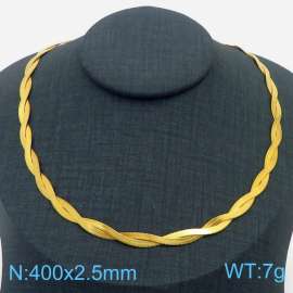 400x2.5mm Stainless Steel Braided Herringbone Necklace for Women Gold